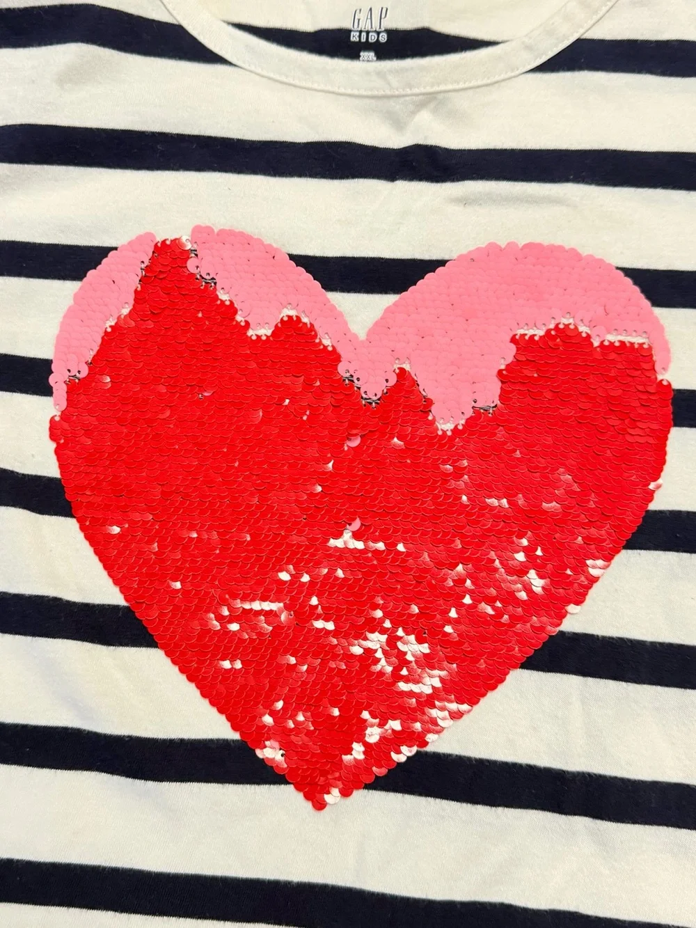 ✨ GAP Kids XXL (14-16) Striped Reversible Sequin Heart Long Sleeve Top❤️